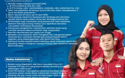 REKRUTMEN PROGRAM BEASISWA BANK INDONESIA PROV NTB TAHUN 2025