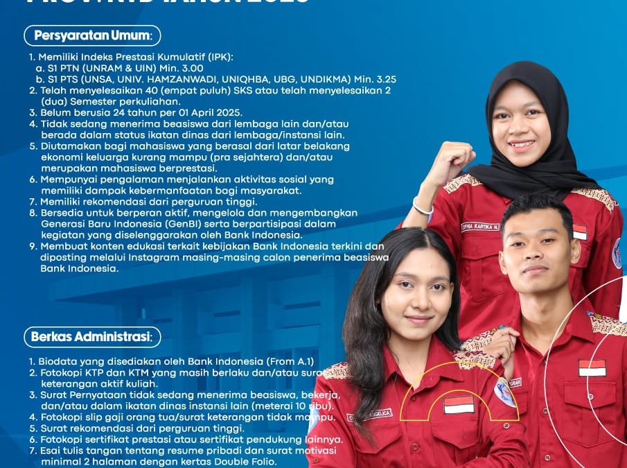 REKRUTMEN PROGRAM BEASISWA BANK INDONESIA PROV NTB TAHUN 2025