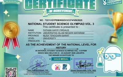 FATHAN HAFIFI FIRDAUS, MAHASISWA PBA UIN MATARAM RAIH EMAS DI NATIONAL STUDENT SCIENCE OLYMPIAD