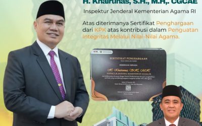 IRJEN KEMENAG RAIH PENGHARGAAN KPK, REKTOR UIN MATARAM DORONG PTKN PERKUAT GERAKAN INTEGRITAS BERBASIS NILAI AGAMA