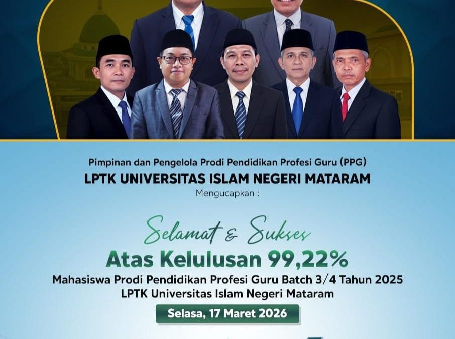 FTK UIN MATARAM UKIR PRESTASI GEMILANG: KELULUSAN PPG CAPAI 99,22% PADA UKMPPG 2026